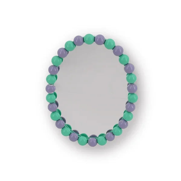 Wand Spiegel met Bolletjesrand - Mint/ Lila - 29x22.5cm