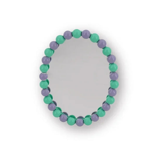 Wand Spiegel met Bolletjesrand - Mint/ Lila - 29x22.5cm