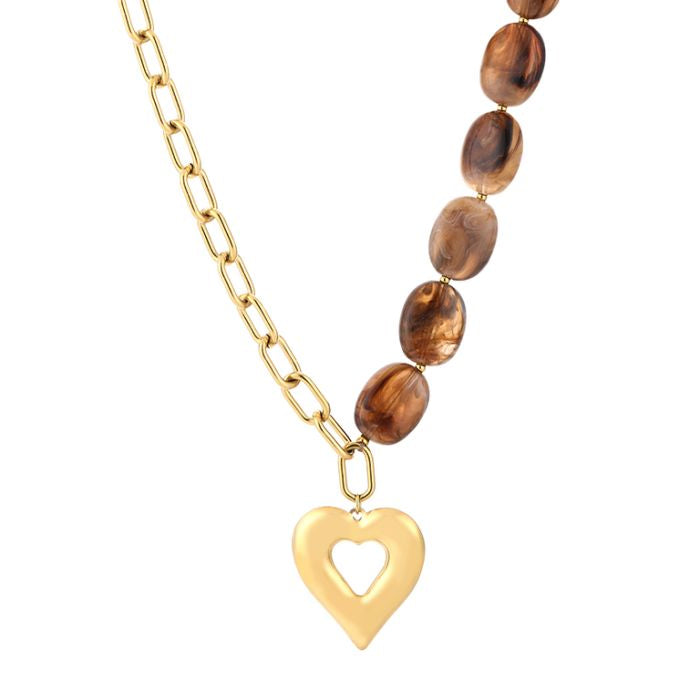 Kraal/schakel ketting met hart