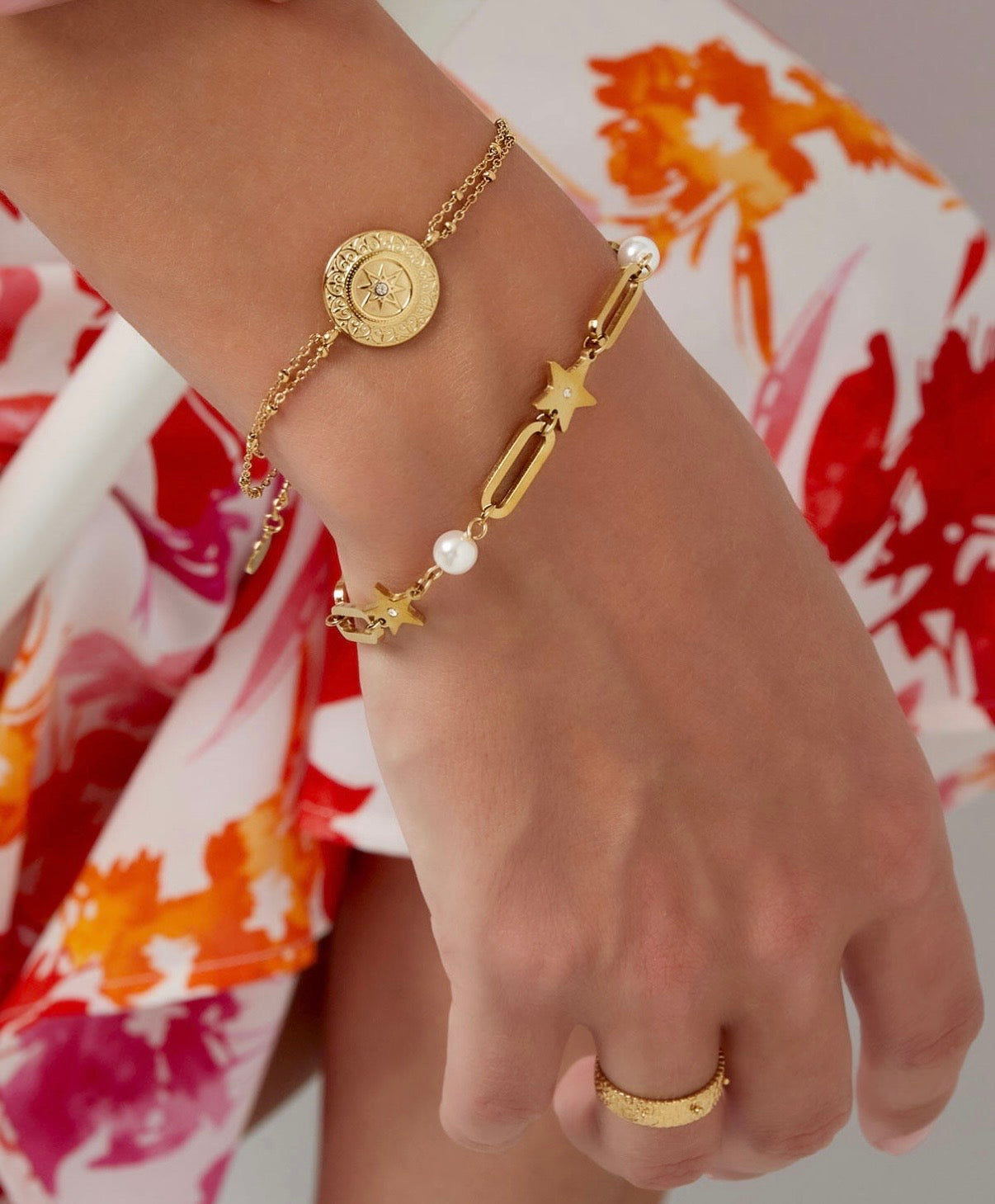 Dubbele armband ster coin