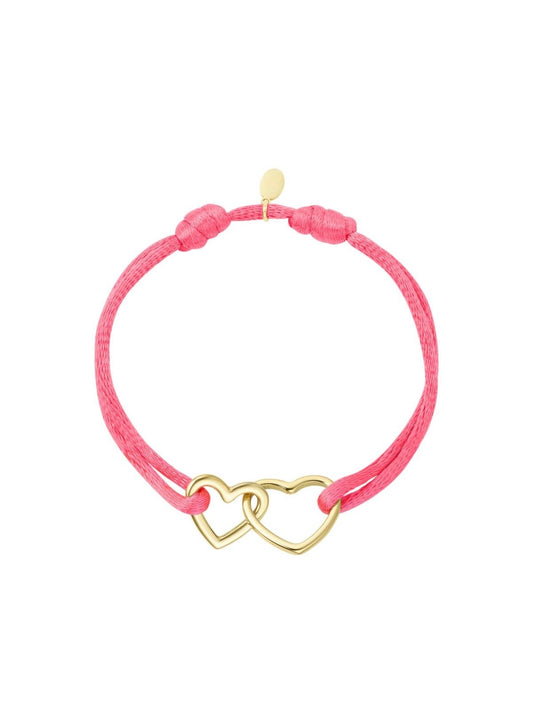 Stoffen armband hartjes fuchsia