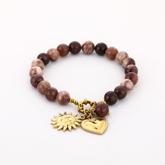 Kralen armband bruin met bedels