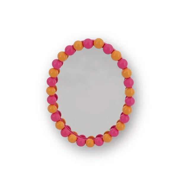 Wand Spiegel met Bolletjesrand Oranje/ Neon Roze - 29x22.5cm