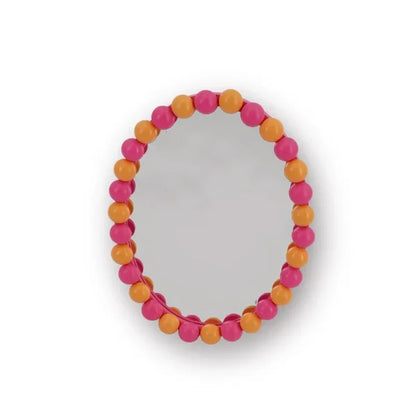 Wand Spiegel met Bolletjesrand Oranje/ Neon Roze - 29x22.5cm