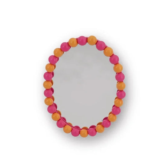 Wand Spiegel met Bolletjesrand Oranje/ Neon Roze - 29x22.5cm