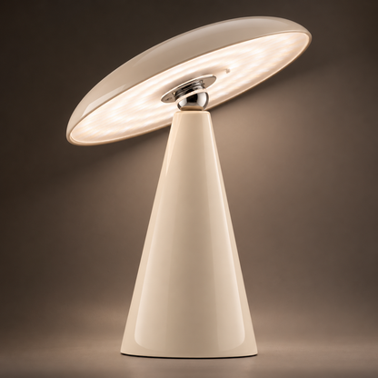 Bureaulamp Mush LED op accu hoogglans crème ,afneembare kap